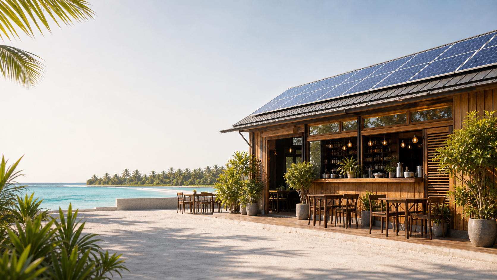 Finished commercial solar project at a Maldives-style resort